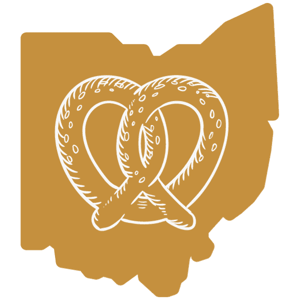 State of Ohio icon with a pretzel illustration in the middle.