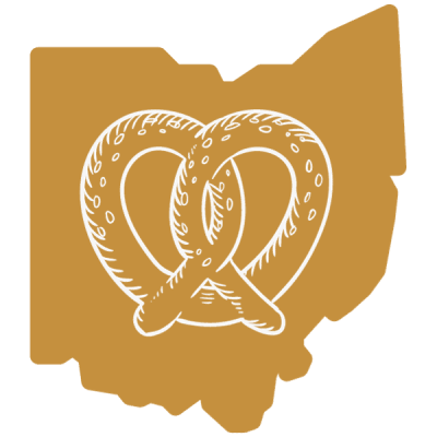 State of Ohio icon with a pretzel illustration in the middle.