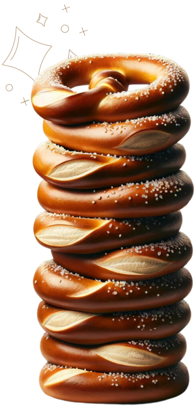 Soft pretzels stacked on top of each other.